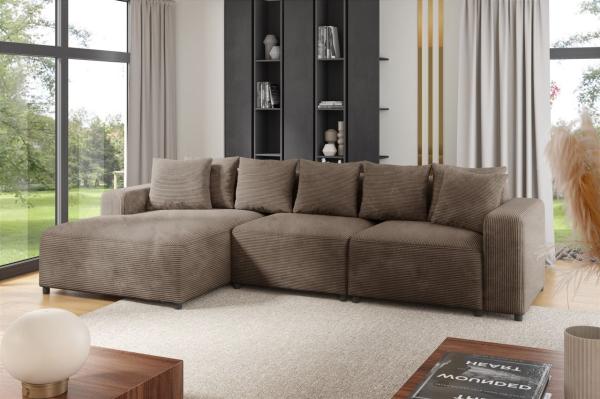 Ecksofa Designersofa Sofa MEGAN in Stoff Poso Cappuccino Ottomane Links