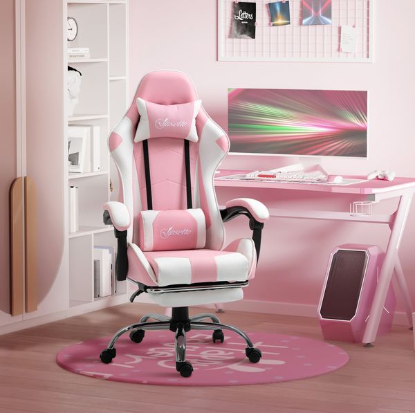 Gamingstuhl 64 x 67 x 119-127 cm in Rosa mit Fußstütze und 360°-Rollen
