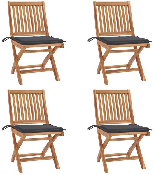 vidaXL Klappbare Gartenstühle mit Kissen 4 Stk. Massivholz Teak 3072807