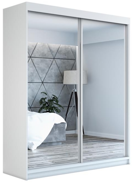 Schwebetürenschrank HARMONIA 2-türig Schrank 180 cm (mit Spiegel) Farbe: Weiß