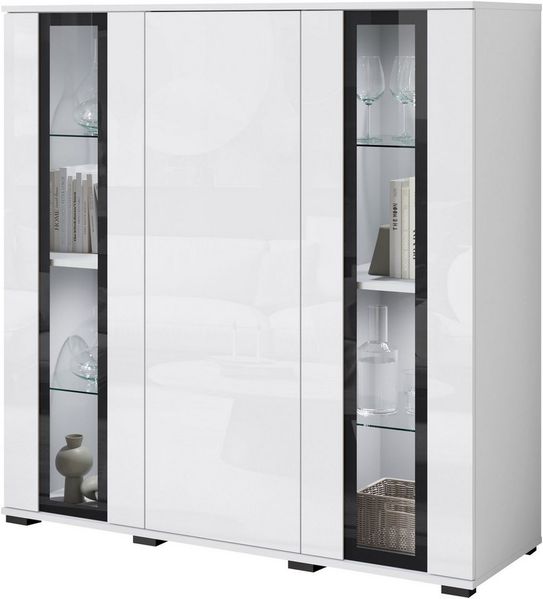 Home affaire Highboard Caro, modernes Design mit Glaseinsätzen, Breite 120 cm (1 St), grifflose Fronten mit Push-to-Open, höhenverstellbare Einlegeböden