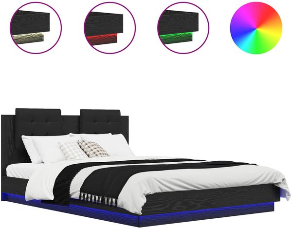 Doppelbett, Bettgestell Modernen mit Kopfteil Schwarz Eichen-Optik 140 x 200 cm d1158e