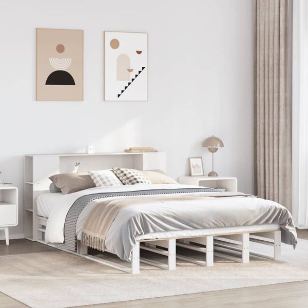 vidaXL Massivholzbett mit Regal ohne Matratze Weiß 140x190 cm 3323897
