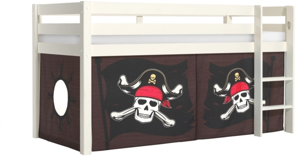 Kinderbett Karolina 210x114x106 Massivholz Weiß Textilset Caribian