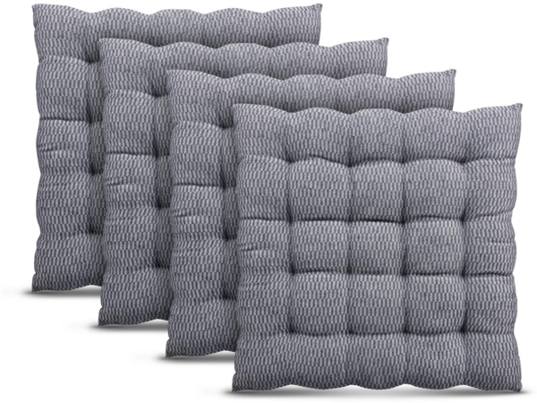 Stuhlkissen 40x40 cm ( Hellgrau ) 4er Pack - Hochwertiges Sitzkissen Atmungsaktiv Indoor & Outdoor - Baumwolle Öko Tex für Gartenstuhl Küche Esszimmer