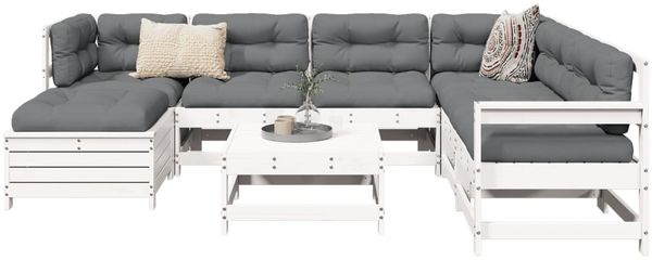 vidaXL 8-tlg. Garten-Sofagarnitur Weiß Massivholz Kiefer 3250597