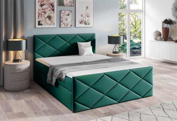 Boxspringbett Schlafzimmerbett KOSMOS 200x200 cm Stoff Monolith Grün