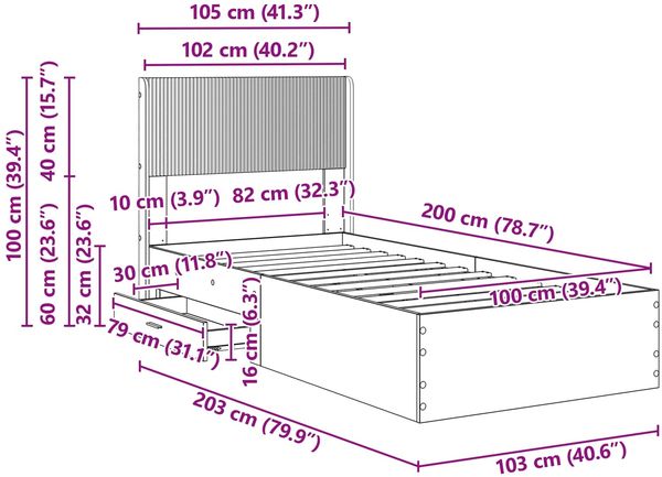 vidaXL Bettgestell mit Stauraum und Kopfteil Grau Sonoma 100 x 200 cm 3414504 Bild 11