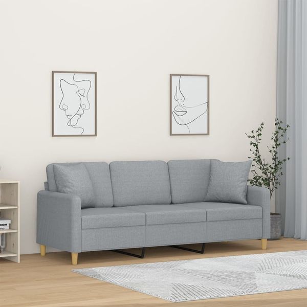vidaXL 3-Sitzer-Sofa mit Zierkissen Hellgrau 180 cm Stoff 3200917