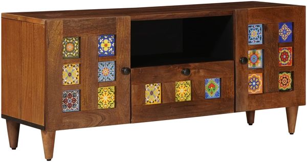 vidaXL TV-Schränk mit Tür Walnuss 105 x 33 x 46 cm Massivholz Mango 4018238