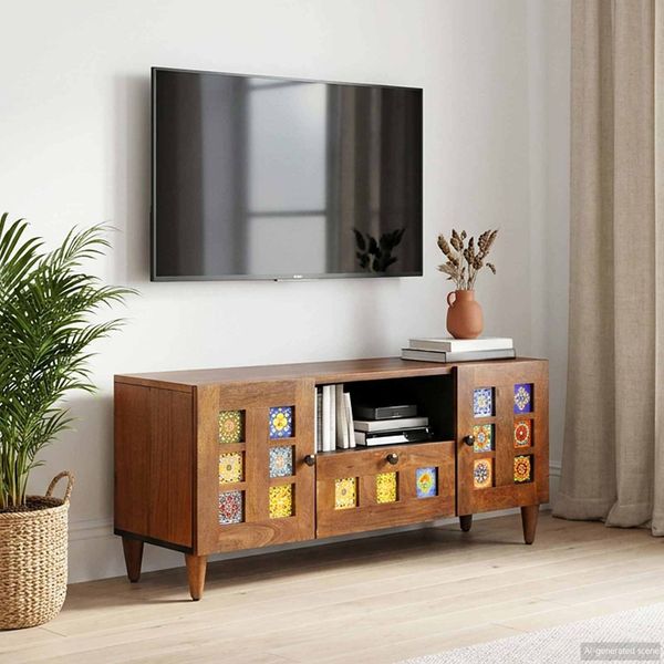 vidaXL TV-Schränk mit Tür Walnuss 105 x 33 x 46 cm Massivholz Mango 4018238