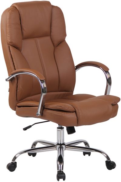 Bürostuhl JUBEL - 115x62x70, Hellbraun Kunstleder Metall in Chromoptik Gestell ergonomische Bürostühle Homeoffice Stuhl mit Rollen
