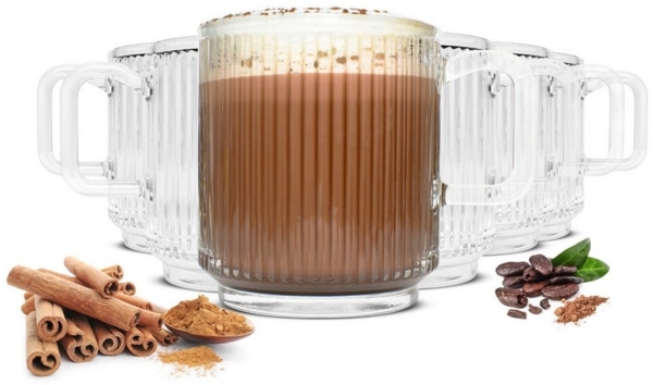 6x Kaffeegläser Teegläser 360 ml Stapelbar mit Reliefstruktur Spülmaschinengeeignet Hitzebeständig – Ideal für Kaffee, Tee, Cappuccino, Latte Macchiato