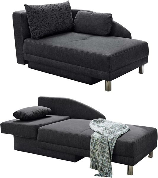 Récamiere-Schlafsofa Federkern Couch Liege Gästebett mit Bettkasten in Anthrazit