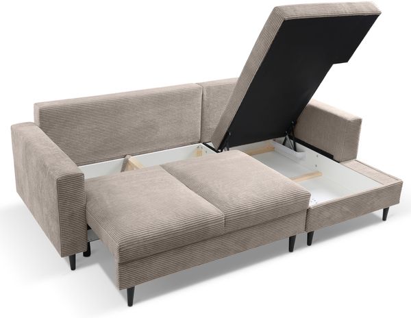 Selsey 'Nalika' Ecksofa mit Schlaffunktion, Kordsamt-Bezug, beige, rechtsseitig, 90 x 230 x 143 cm Bild 4