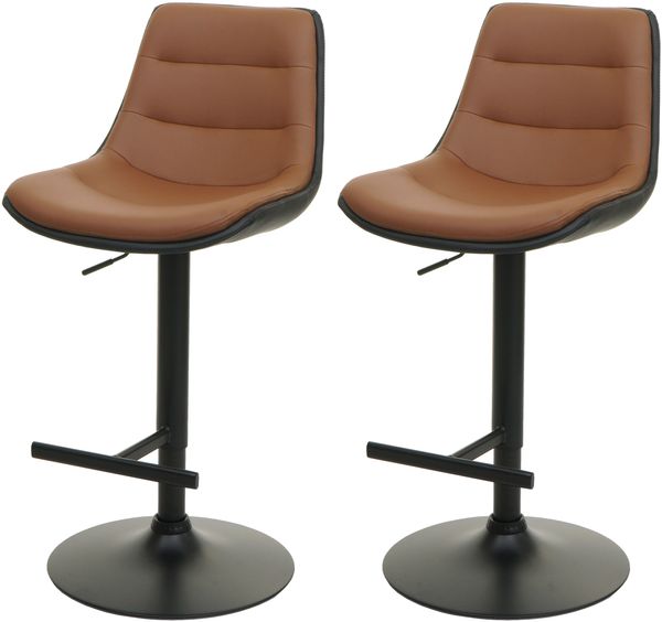 2er-Set Barhocker HWC-L85, Barstuhl Tresenhocker Drehhocker, höhenverstellbar mit Lehne Kunstleder ~ braun