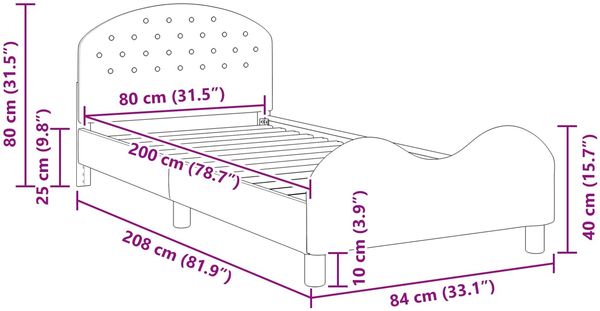 vidaXL Kinderbettgestell mit Kopfteil Schwarz 80 x 200 cm Samt 42011115 Bild 10