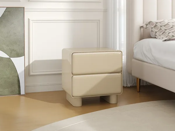 Vente-unique - AUNELA Bedside table Holz, Platte Beige - B 42,5 cm x H 56,5 cm x L 56,5 cm