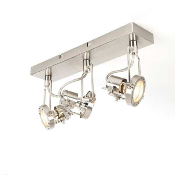 Qazqa LED Aufbaustrahler Suplux, ohne Leuchtmittel, GU10, Stahl, Industrie, Stahl, 3-flammig