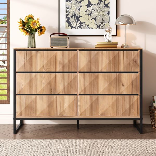 Sideboard 120x40x80 cm - Industrielles Design mit 6 Schubladen & Metallrahmen