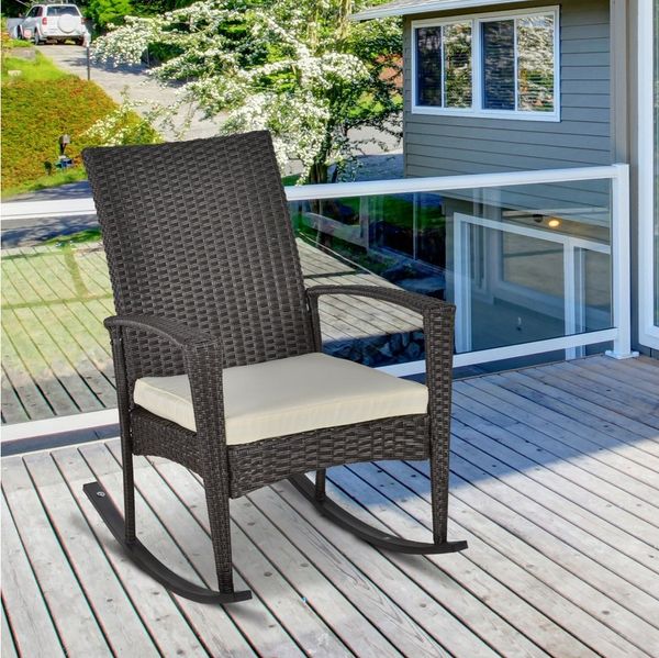Outsunny Schaukelstuhl Polyrattan Schaukelstuhl mit Kissen