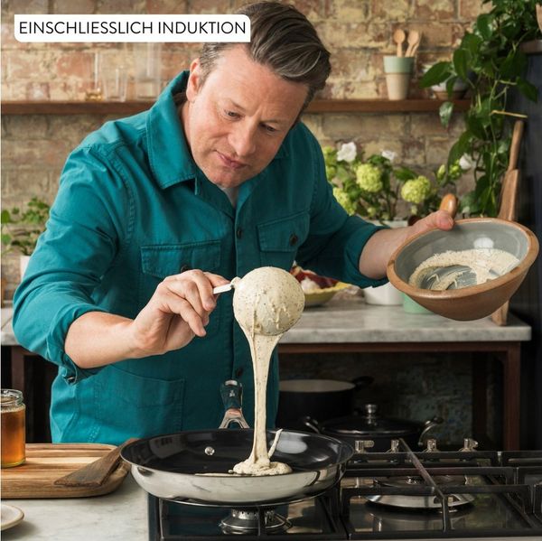 Tefal Bratpfanne Jamie Oliver Smart Cook, Edelstahl (Set, 2-tlg), Antihaftbeschichtete Keramikoberfläche, Thermo-Spot, Induktion