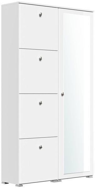 Schuhschrank Spiegel Comfort 4 Klappen 32 Paar 105x187 cm Weiss-Weiss Hgl : Weissmatt / Weiss hochglanz