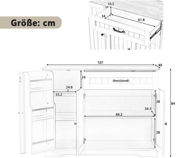 Modernes Sideboard Schwarz mit 3 Türen & Schublade, Stauraum, 107x40x83,4 cm Bild 10