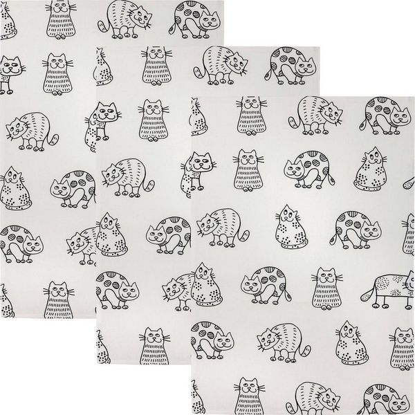 Kracht Geschirrtuch Geschirrtuch "Katzenreihe" 3er-Pack, Halbleinen Motiv