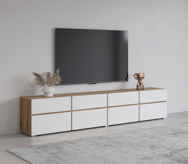 INOSIGN Lowboard Cross, moderne grifflose TV-Kommode,4 Klappen/4 Schubkästen, Breite 225 cm, TV-Schrank mit viel Stauraum, TV-Board