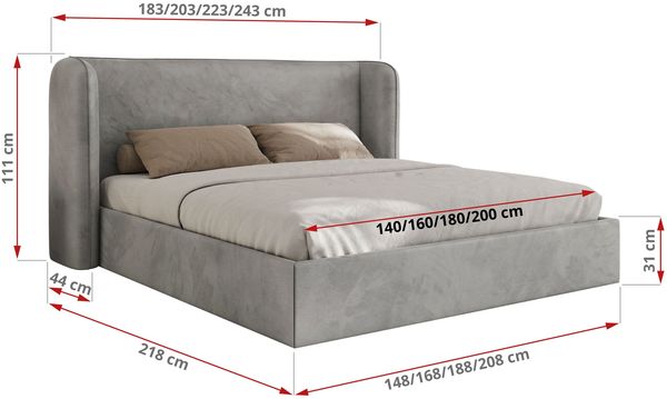 Polsterbett Bett mit Holzlattenrost Schlafzimmer Bett Doppelbett gepolstertes Kopfteil Pocket Matratze - EMORA CLASSIC - 140x200 cm - Hellgrau Velvet - VIRE LUX Bild 4