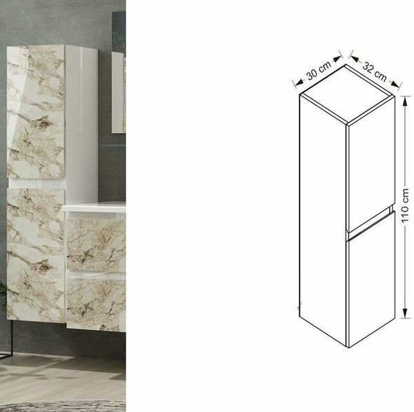 Homeline Hängeschrank Hängeschrank hochschrank Weiß / Beige Badezimmerschrank Wandschrank (Bad Möbel, Badezimmer, Hängeschrank) Marmoroptik