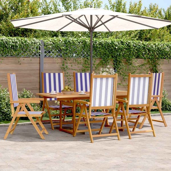vidaXL 7-tlg. Garten-Essgruppe Stoff und Massivholz Blau und Weiß 3281741