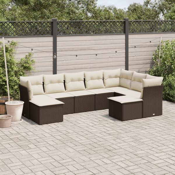 vidaXL 9-tlg. Garten-Sofagarnitur mit Kissen Braun Poly Rattan 3250412