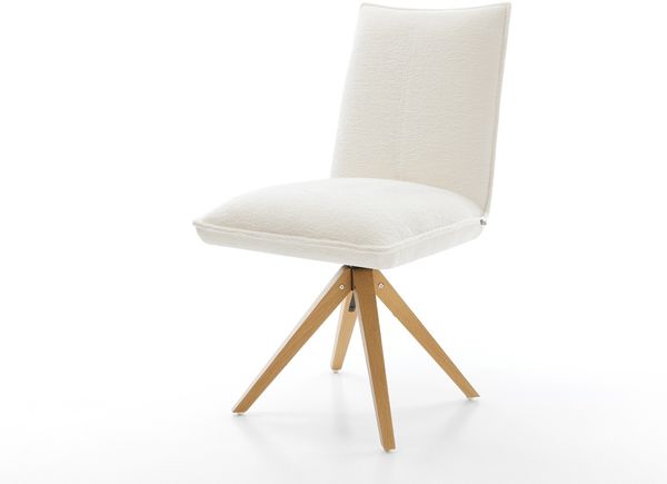 Drehstuhl Lelio-Flex Bouclé Soft Beige Holzgestell kantig Natur 180° drehbar Taschenfederkern