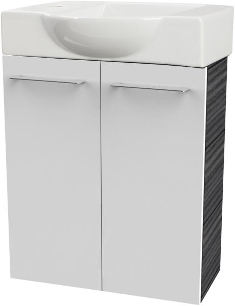 Fackelmann SBC B. PERFEKT Gäste WC Set 2-teilig 55 cm, Anthrazit/Weiß, 2 Türen, Keramik Hahnloch links