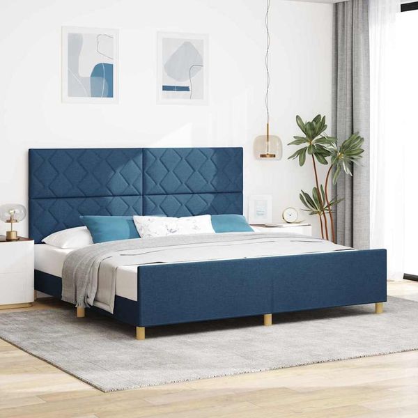 vidaXL Bettgestell mit Kopfteil Blau 200 x 200 cm Stoff 3344836