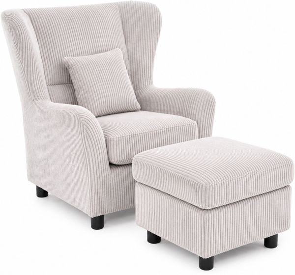 Ohrensessel mit Hocker,Taschenfederkern,Landhausstil Lesesessel,Cord Silbergrau