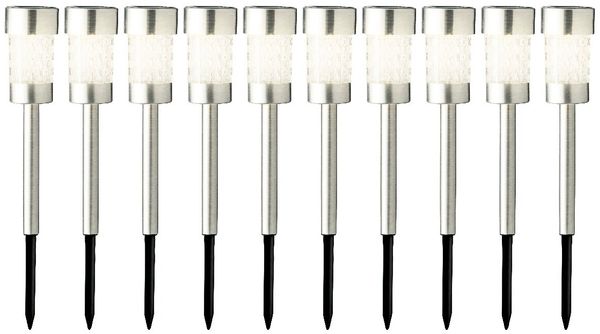 Lumineo Solarleuchten Gartenstecker 10er-Set, Edelstahl weiß, Höhe 26 cm, LED-Leuchtmittel
