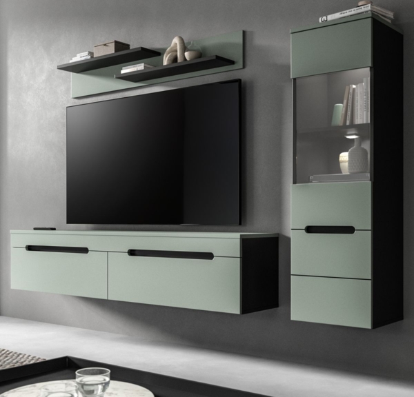 Wohnwand Cooper in salbei und grau 221 cm