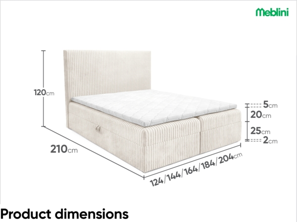 MEBLINI Boxspringbett TYLA 200x200 cm mit Bettkasten – H4/Hellbeige Plüsch Polsterbett - Doppelbett mit Topper & Taschenfederkern-Matratze Bild 7