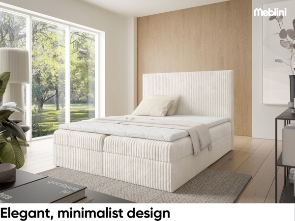 MEBLINI Boxspringbett TYLA 200x200 cm mit Bettkasten – H4/Hellbeige Plüsch Polsterbett - Doppelbett mit Topper & Taschenfederkern-Matratze Bild 3