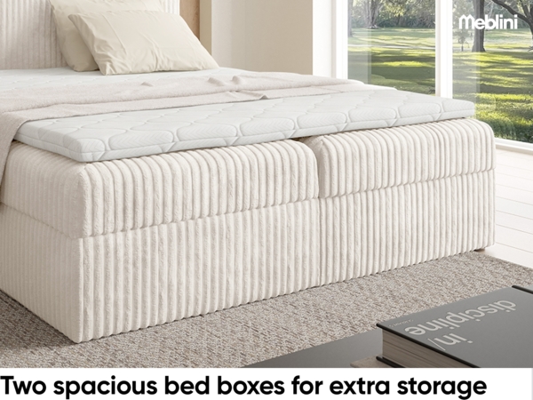 MEBLINI Boxspringbett TYLA 200x200 cm mit Bettkasten – H4/Hellbeige Plüsch Polsterbett - Doppelbett mit Topper & Taschenfederkern-Matratze Bild 4
