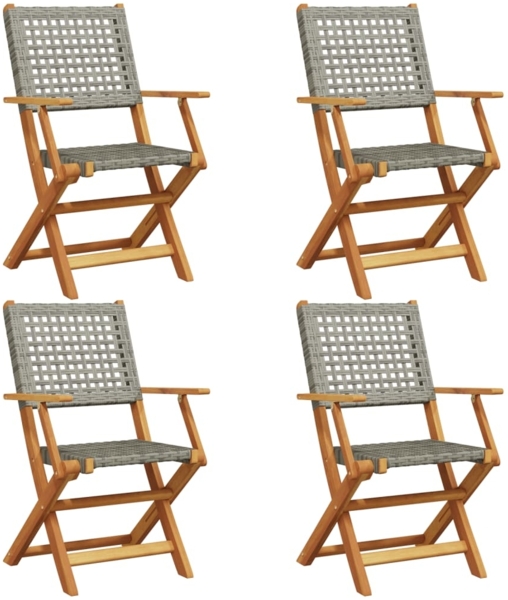 vidaXL Gartenstühle 4 Stk. Klappbar Grau Poly Rattan & Massivholz 3214559