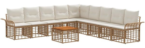 vidaXL Outdoor-Sofagarnitur 10 pcs Natürlich und Cremweiß Polyester 3437706