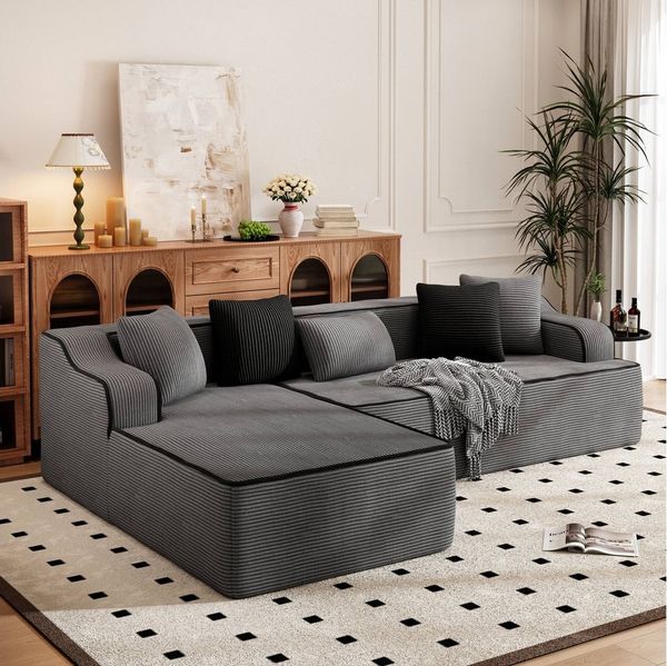 PHI VILLA Ecksofa, Boneless Couch 3-7 Sitzer, L Form Modulares Sofa Wohnzimmer Cord Keine Montage