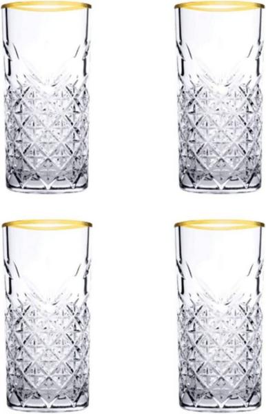 Pasabahce Timeless Trinkgläser Set, Glas gold, Set aus 4 Longdrinkgläsern, für ein 4 Pers. Gedeck, in edler Kristall Optik, geschliffen gold