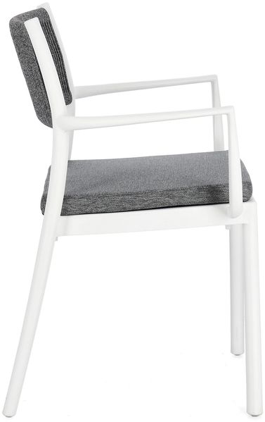 Gartenstuhl Alvin mit Armlehne, Metall und Polyester, modern, weiß dunkelgrau, stapelbar, inkl. Kissen Bild 3