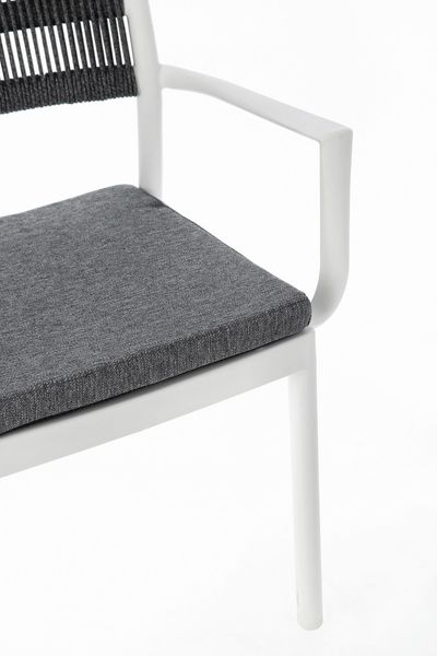 Gartenstuhl Alvin mit Armlehne, Metall und Polyester, modern, weiß dunkelgrau, stapelbar, inkl. Kissen Bild 7