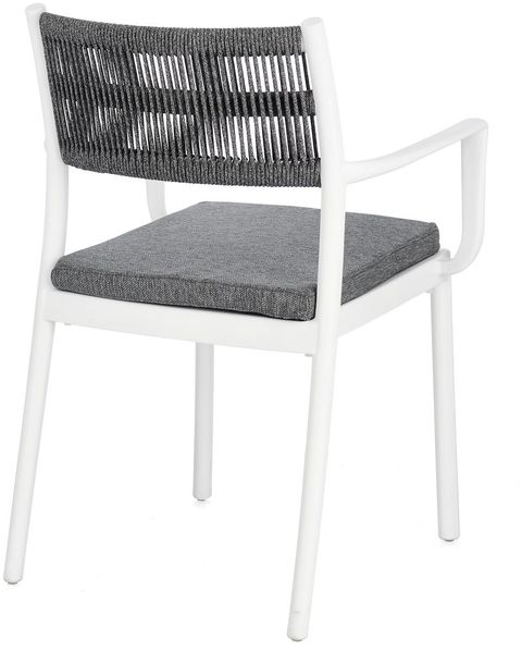 Gartenstuhl Alvin mit Armlehne, Metall und Polyester, modern, weiß dunkelgrau, stapelbar, inkl. Kissen Bild 4